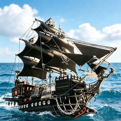 Pirate Ship Metal Model Kit for Adults 3D Mechanical Sailing Craft, All-Metal DIY Building Set with Engraved Hull & Skull Sails, Steampunk Display Sculpture