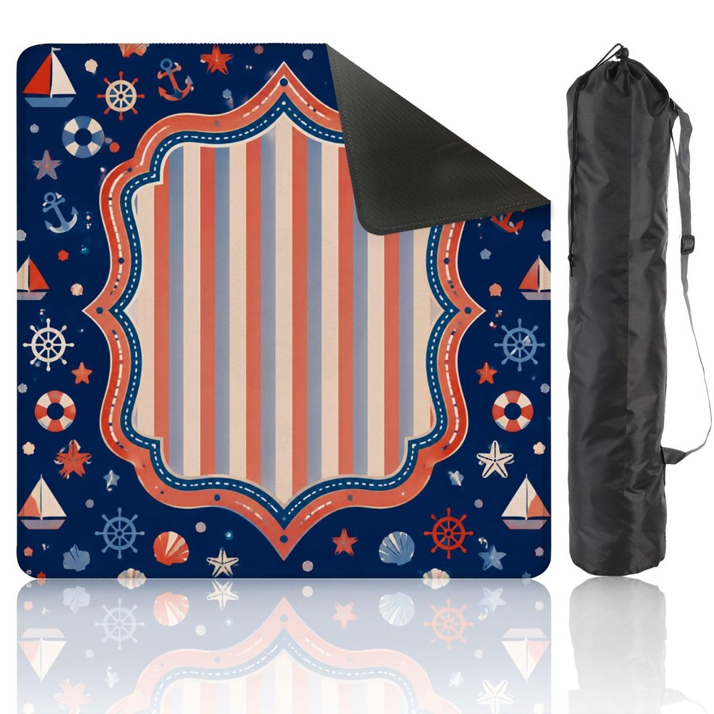 Mahjong Mat with Bag, 31.5 x 31.5 Inch Non Slip Red White Blue Shield Fireworks Patriotic Words , Gaming Pad for Mahjong, Poker, Dominoes, Card and Board Tile Games