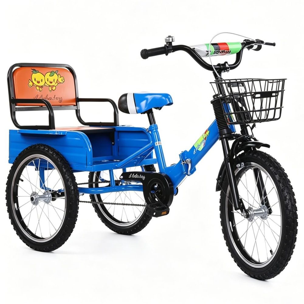 18 Inch Folding Kids Tricycle Adjustable Handlebar Seat Wide Rear Seat with Backrest,3 Wheels Bike for Beginner Riders,Cruiser Trikes Carrying Passengers and Cargo,Load 256lbs