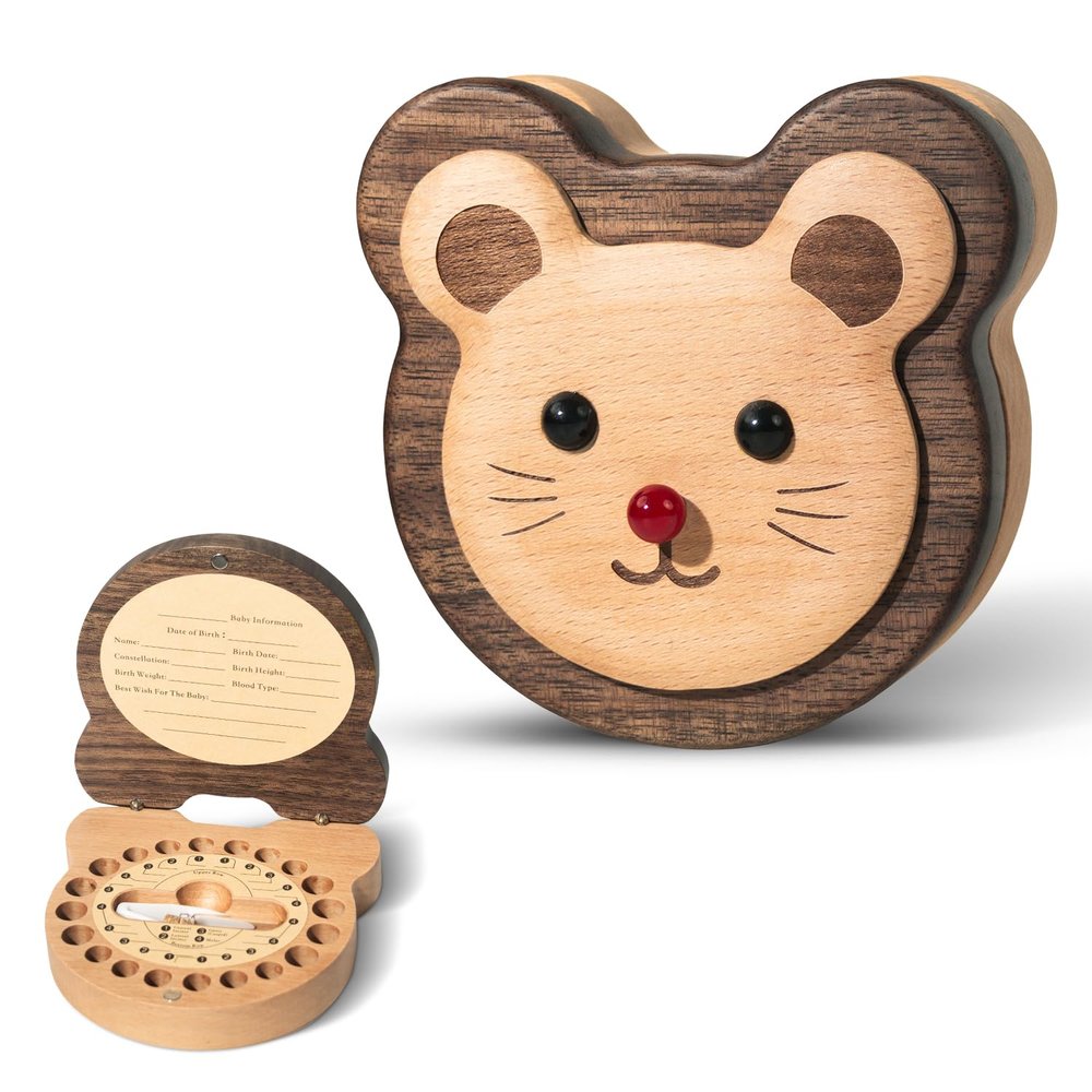 linenestbedding Baby Tooth Keepsake Box Wooden Beech and walnut Tooth Fairy Holder & Memory Capsule for First Tooth, Curl & Umbilical Cord Unisex Boys & Girls Shower Gift Registry