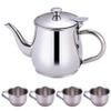 AZIDWERYQ Stainless Steel Pretend Play Tea Set Includes Portable 330ml Long Spout Teapot with Filter Screen and 4 70ml Cups for Children Camping Home view 1