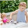 AZIDWERYQ Stainless Steel Pretend Play Tea Set Includes Portable 330ml Long Spout Teapot with Filter Screen and 4 70ml Cups for Children Camping Home view 2
