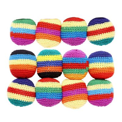 1 Set Hand-Made Knitted Footbag, Assorted Foot Bag Crochet Foot Bags for Adults, Kick Bags, Juggling Balls for Beginners, Multicolored Geometric Pattern, Ready-to-Use (12PCS)