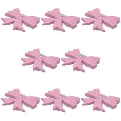 8 Pcs Pink Bow Drawer Knobs with Diamond Embellishment, Modern Zinc Alloy Dresser Handles, Sweet Cute Style, 1.73 x 1.46 x 0.73 in / 4.4 x 3.7 x 1.85 cm, for Cabinets, Wardrobes, and Vanity Decoration