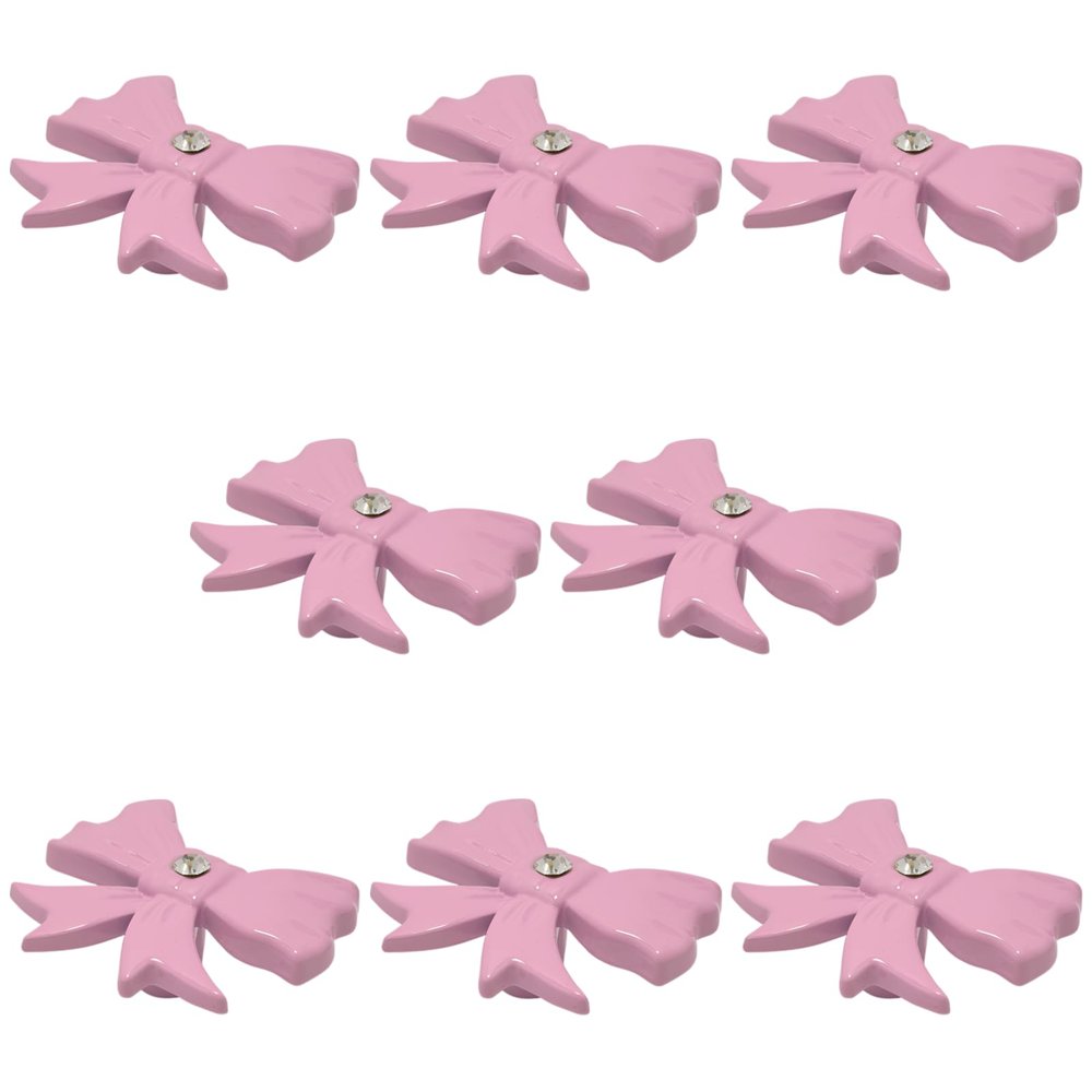 8 Pcs Pink Bow Drawer Knobs with Diamond Embellishment, Modern Zinc Alloy Dresser Handles, Sweet Cute Style, 1.73 x 1.46 x 0.73 in / 4.4 x 3.7 x 1.85 cm, for Cabinets, Wardrobes, and Vanity Decoration