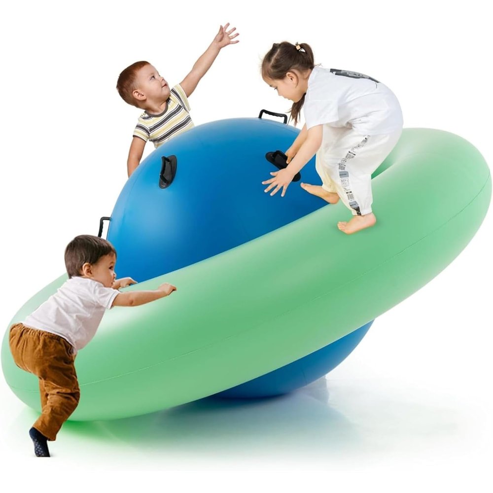 Inflatable Rocking Balance Dome with Handles Giant Rocking Bouncer for Youth & Adult Balance Training, Backyard Party Games, Group Activity (Green)