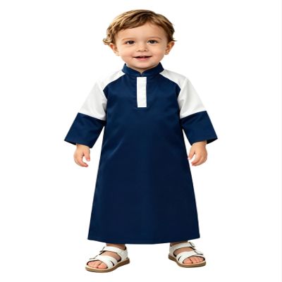 Linjinx Toddler Baby Boys Arabic Prince Cosplay Costume Robe Long Sleeve Muslim Kaftan Islamic Thobe for Eid Party Navy Blue 18-24 Months