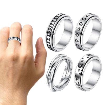 Fidget Ring Set - 4 Pieces Modern Titanium Steel Stylish | Women Fidget Rotating Rings | For Party Gathering Masquerade Commuting Cosplay Boys Girls Teens Adults Men Home Kitchen School Office Gym Roo