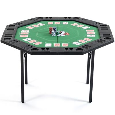 WENTUM Poker Table Foldable, 8-Player Octagon Poker Table with Chip Trays & Collapsible Legs, Folding Texas Holdem Game Table for Casino Leisure Game, Easy Assembly, Green