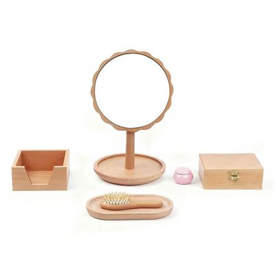 lstyty Montessori Dressing Grooming Set, Toddler Wooden Vanity Mirror & Hair Brush Set, Beech Wood Practical Life Self-Care Kit