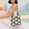 Floral Tote Large Capacity Daisy Motif Handbag Vibrant Multi-Color Hand-Knitted Hobo Bag Cotton Yarn Shoulder Bag Picnic Aesthetic Gear(Green) view 3