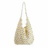 Floral Tote Large Capacity Daisy Motif Handbag Vibrant Multi-Color Hand-Knitted Hobo Bag Cotton Yarn Shoulder Bag Picnic Aesthetic Gear(White) view 1
