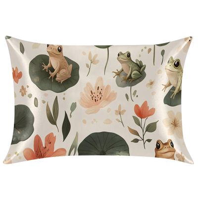 Gumuslen Cartoon Frogs Pillow Cases Standard Size Soft Pillowcases for Hair and Skin Satin Pillow Covers with Zipper 20x26 Inches