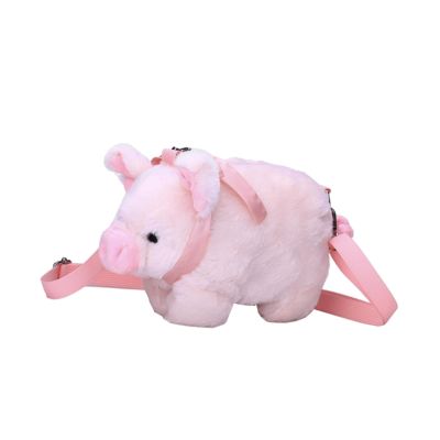 Plush Piggy Crossbody Bag, 17x27x12cm (6.7x10.6x4.7 inch) Cute Pink Shoulder Purse for Women, Adjustable Strap Plush Doll Toy Travel Pouch for Party Spring Summer