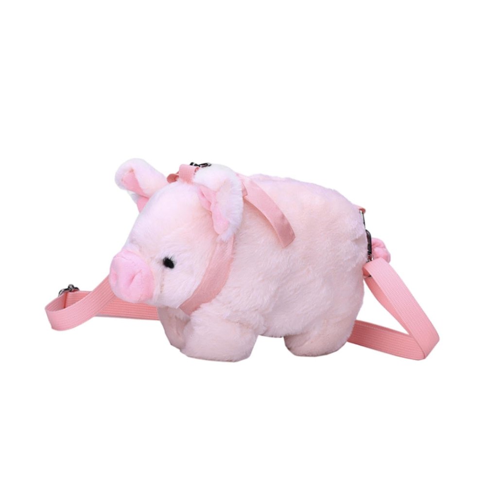 Plush Piggy Crossbody Bag, 17x27x12cm (6.7x10.6x4.7 inch) Cute Pink Shoulder Purse for Women, Adjustable Strap Plush Doll Toy Travel Pouch for Party Spring Summer