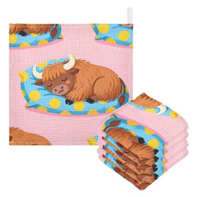 CUPADA Baby Washcloths Muslin Face Towels Cute Buffalo Sleeping Pattern Absorbent Wash Towels - Soft Wash Wipes for Infant Newborn, 3 Pack
