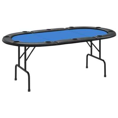 Sinkzol Blue Folding Poker Table with Felt Surface and Padded Rim, Engineered Wood and Steel Frame, Oval Shape Seating 10 Players, Foldable Card Game Table for Casino Blackjack Tournament Playroom
