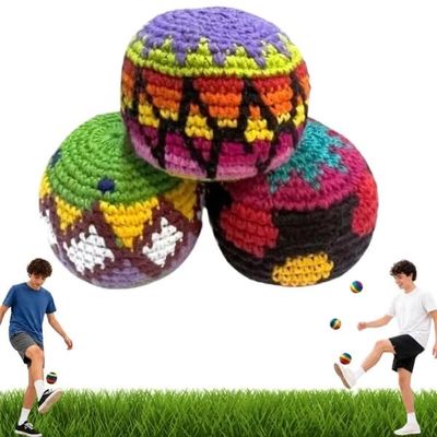 3PCS Handmade Knitted Footbag Sacks, 2026 Upgraded Footbag for Adults, Multicolored Crochet Geometric Pattern Kick Sack for Coordination and Active Play Cotton Material for Soft Feel