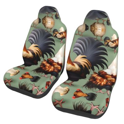 LPLSNWS Rooster and Chicken Patterned, Durable Car Seat Covers, 2-Pack Suitable for Passenger Cars, Trucks, Commercial Vehicles, and Marine Seats
