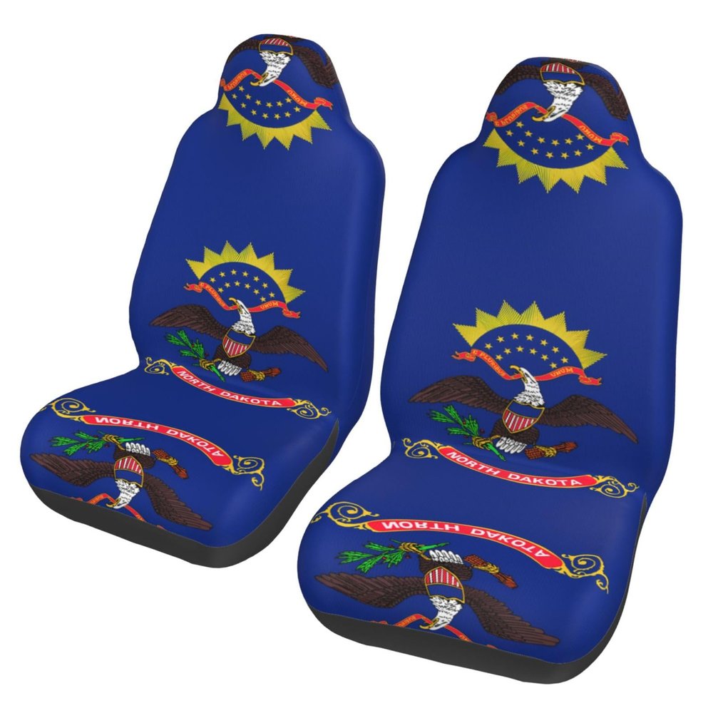 LPLSNWS North Dakota State Flag Patterned, Durable Car Seat Covers, 2-Pack Suitable for Passenger Cars, Trucks, Commercial Vehicles, and Marine Seats