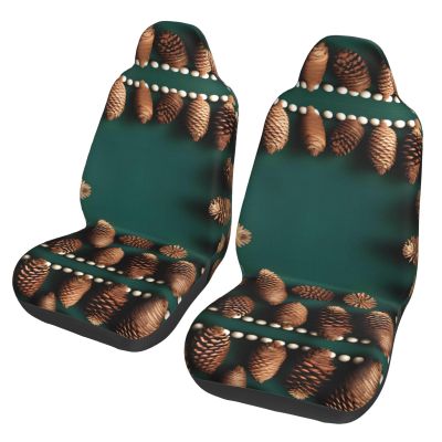 LPLSNWS Pine Cone Border Patterned, Durable Car Seat Covers, 2-Pack Suitable for Passenger Cars, Trucks, Commercial Vehicles, and Marine Seats