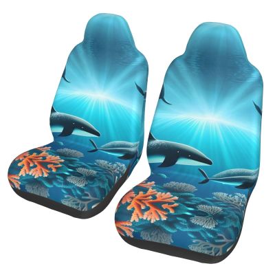 LPLSNWS Whales Under The Sea Patterned, Durable Car Seat Covers, 2-Pack Suitable for Passenger Cars, Trucks, Commercial Vehicles, and Marine Seats