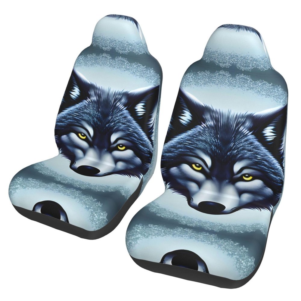 LPLSNWS Fierce Wolf Head Patterned, Durable Car Seat Covers, 2-Pack Suitable for Passenger Cars, Trucks, Commercial Vehicles, and Marine Seats