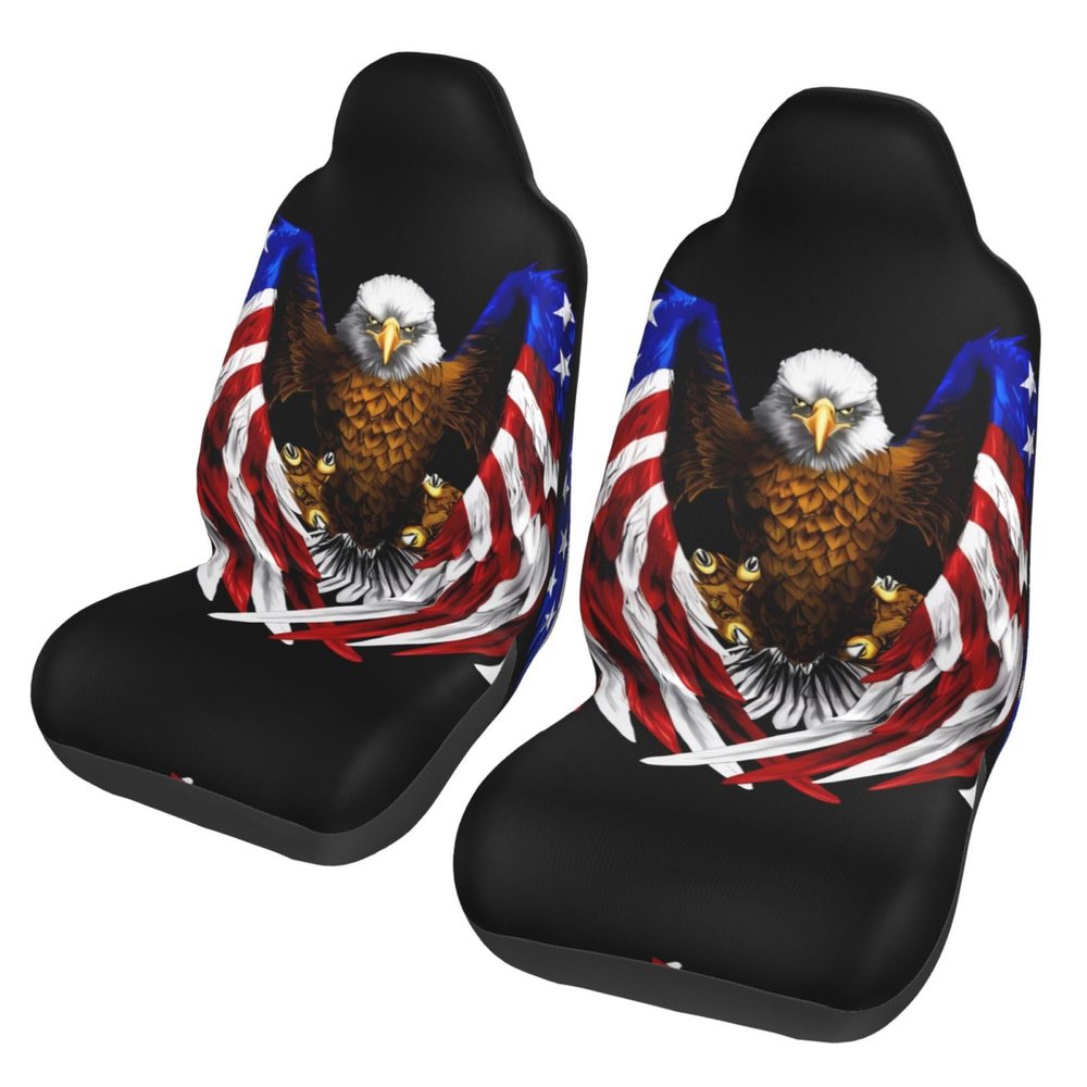 LPLSNWS USA Flag Patriotic Eagle Patterned, Durable Car Seat Covers, 2-Pack Suitable for Passenger Cars, Trucks, Commercial Vehicles, and Marine Seats