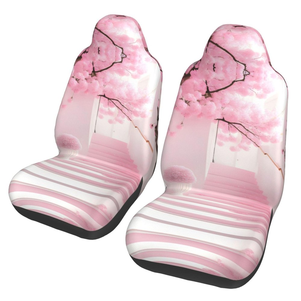 LPLSNWS Pink Cherry Blossom Staircase Patterned, Durable Car Seat Covers, 2-Pack Suitable for Passenger Cars, Trucks, Commercial Vehicles, and Marine Seats