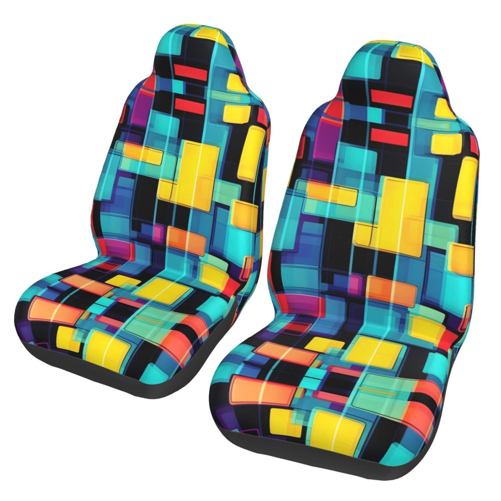 LPLSNWS Square Geometry Diagram Patterned, Durable Car Seat Covers, 2-Pack Suitable for Passenger Cars, Trucks, Commercial Vehicles, and Marine Seats
