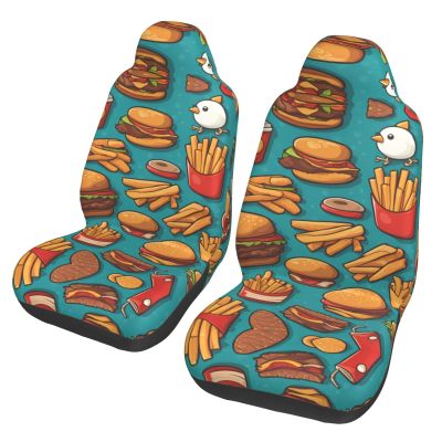 LPLSNWS Lots of Cartoon Burger Fries Patterned, Durable Car Seat Covers, 2-Pack Suitable for Passenger Cars, Trucks, Commercial Vehicles, and Marine Seats