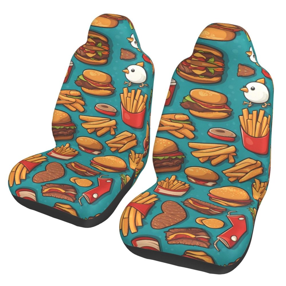 LPLSNWS Lots of Cartoon Burger Fries Patterned, Durable Car Seat Covers, 2-Pack Suitable for Passenger Cars, Trucks, Commercial Vehicles, and Marine Seats