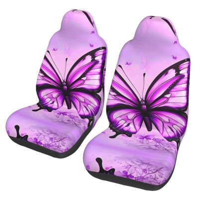 LPLSNWS Purple Butterfly Patterned, Durable Car Seat Covers, 2-Pack Suitable for Passenger Cars, Trucks, Commercial Vehicles, and Marine Seats