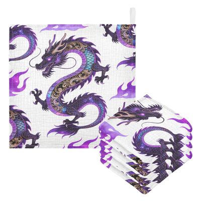 CUPADA Baby Face Towels Muslin Washcloths Purple Dragon Magic Absorbent Wash Soft Towel for Newborn Infant 5Pcs