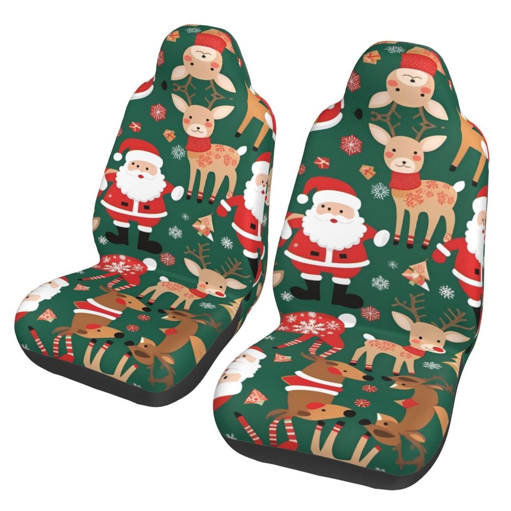 LPLSNWS Santa Claus and Christmas Deer Patterned, Durable Car Seat Covers, 2-Pack Suitable for Passenger Cars, Trucks, Commercial Vehicles, and Marine Seats
