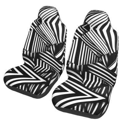 LPLSNWS Black and White Geometric Lines Patterned, Durable Car Seat Covers, 2-Pack Suitable for Passenger Cars, Trucks, Commercial Vehicles, and Marine Seats
