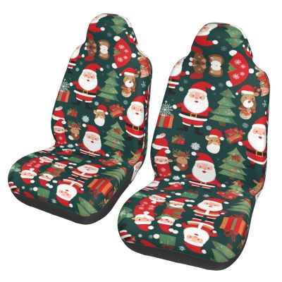 LPLSNWS Santa Claus and Christmas Tree Patterned, Durable Car Seat Covers, 2-Pack Suitable for Passenger Cars, Trucks, Commercial Vehicles, and Marine Seats