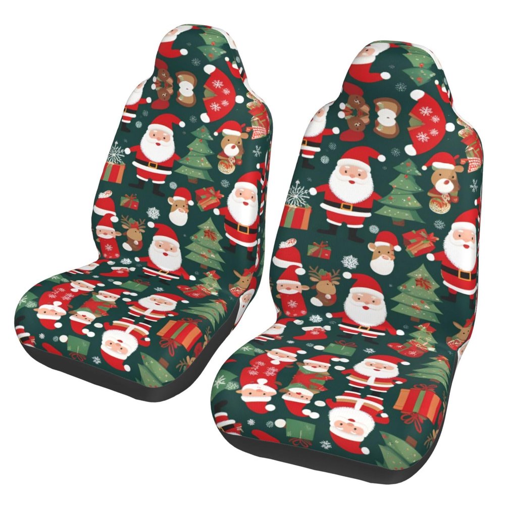 LPLSNWS Santa Claus and Christmas Tree Patterned, Durable Car Seat Covers, 2-Pack Suitable for Passenger Cars, Trucks, Commercial Vehicles, and Marine Seats