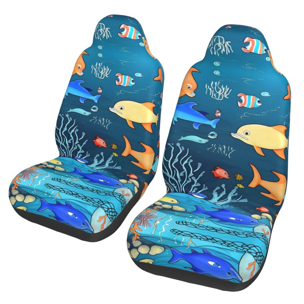 LPLSNWS Blue Underwater World of Fish Patterned, Durable Car Seat Covers, 2-Pack Suitable for Passenger Cars, Trucks, Commercial Vehicles, and Marine Seats