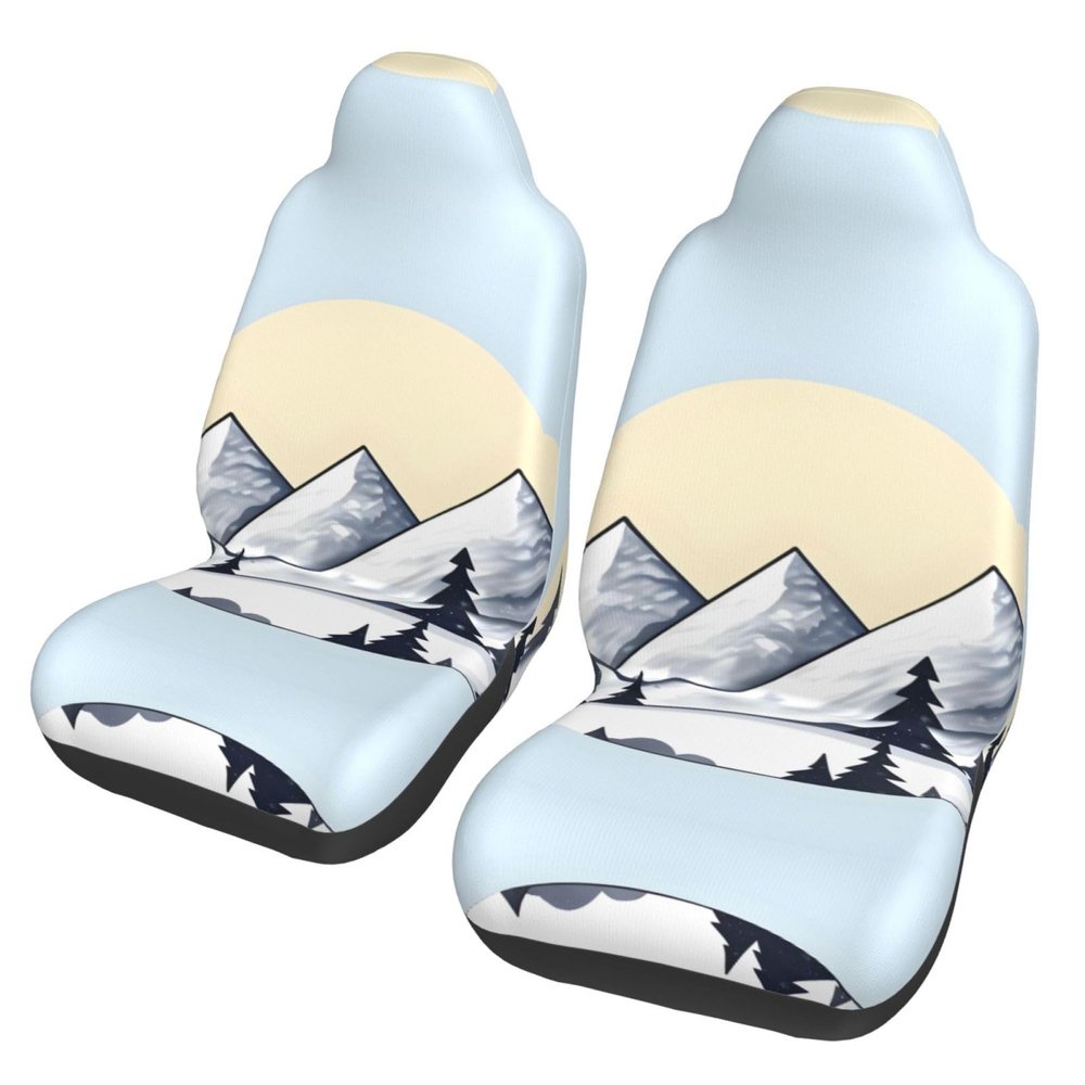 LPLSNWS White Snowy Mountains Patterned, Durable Car Seat Covers, 2-Pack Suitable for Passenger Cars, Trucks, Commercial Vehicles, and Marine Seats