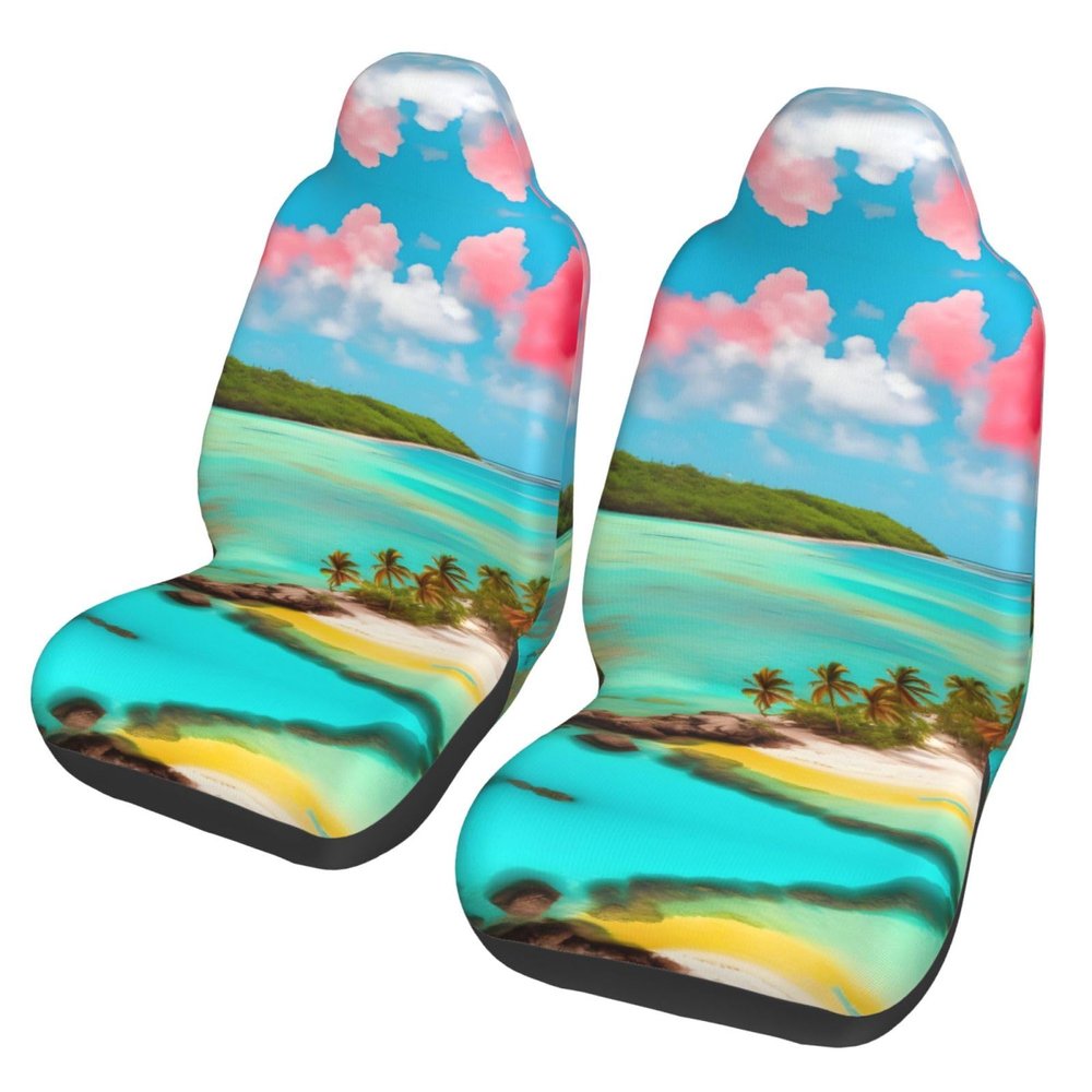LPLSNWS Caribbean Scenery Patterned, Durable Car Seat Covers, 2-Pack Suitable for Passenger Cars, Trucks, Commercial Vehicles, and Marine Seats