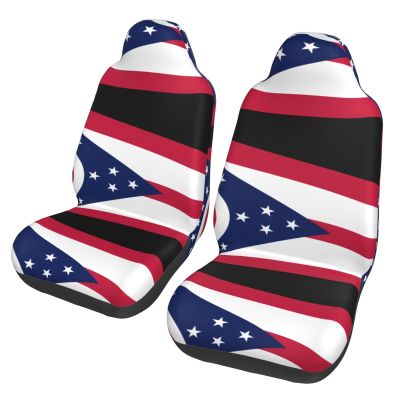 LPLSNWS Ohio State Flag Patterned, Durable Car Seat Covers, 2-Pack Suitable for Passenger Cars, Trucks, Commercial Vehicles, and Marine Seats