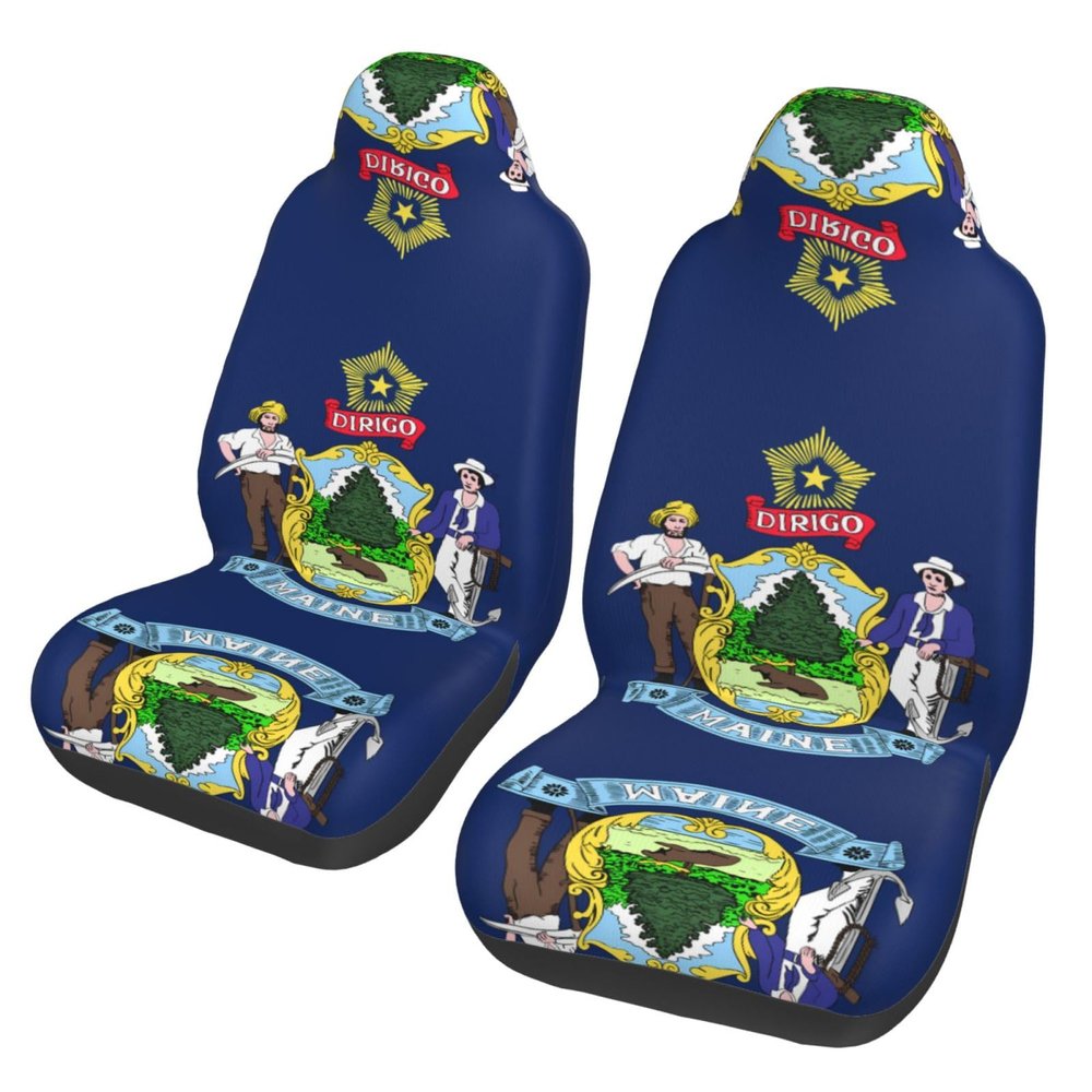 LPLSNWS Maine State Flag Patterned, Durable Car Seat Covers, 2-Pack Suitable for Passenger Cars, Trucks, Commercial Vehicles, and Marine Seats