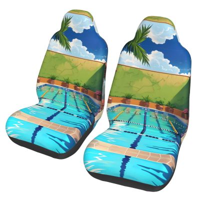 LPLSNWS Flamingo and Swimming Pool Patterned, Durable Car Seat Covers, 2-Pack Suitable for Passenger Cars, Trucks, Commercial Vehicles, and Marine Seats