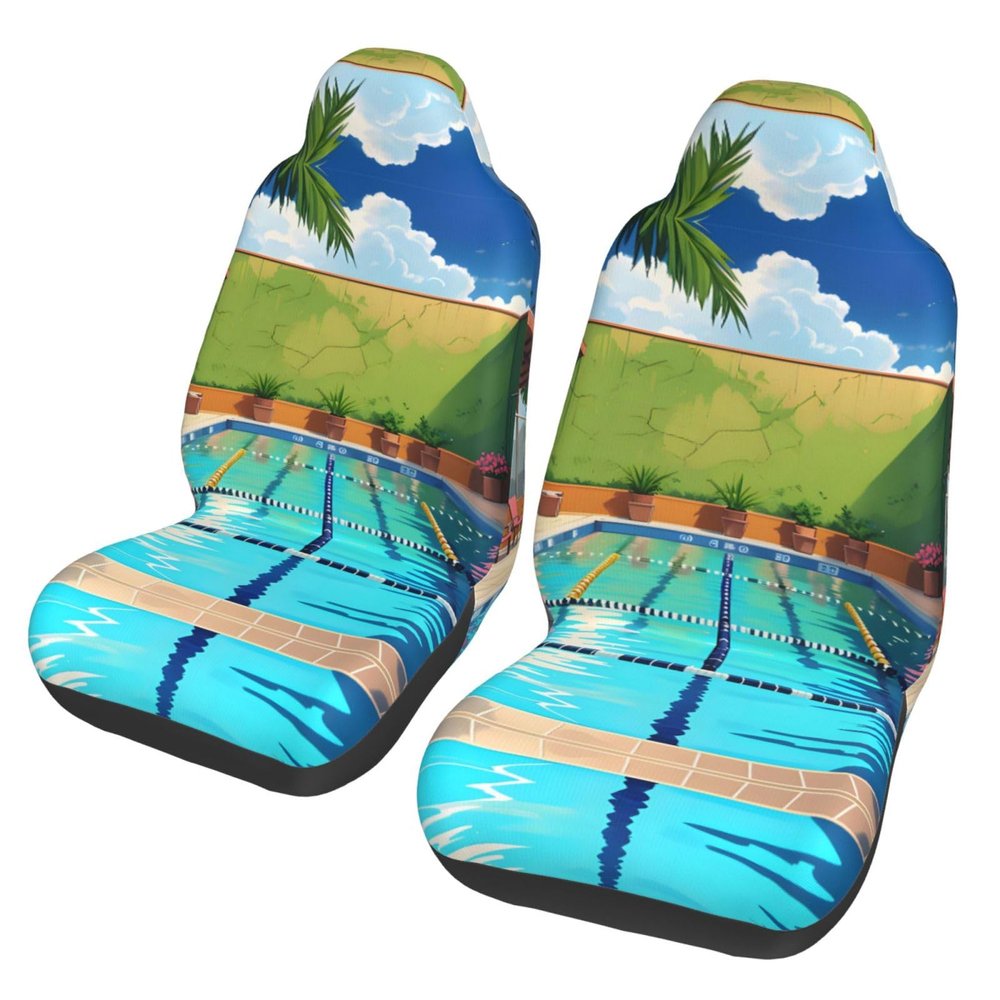 LPLSNWS Flamingo and Swimming Pool Patterned, Durable Car Seat Covers, 2-Pack Suitable for Passenger Cars, Trucks, Commercial Vehicles, and Marine Seats