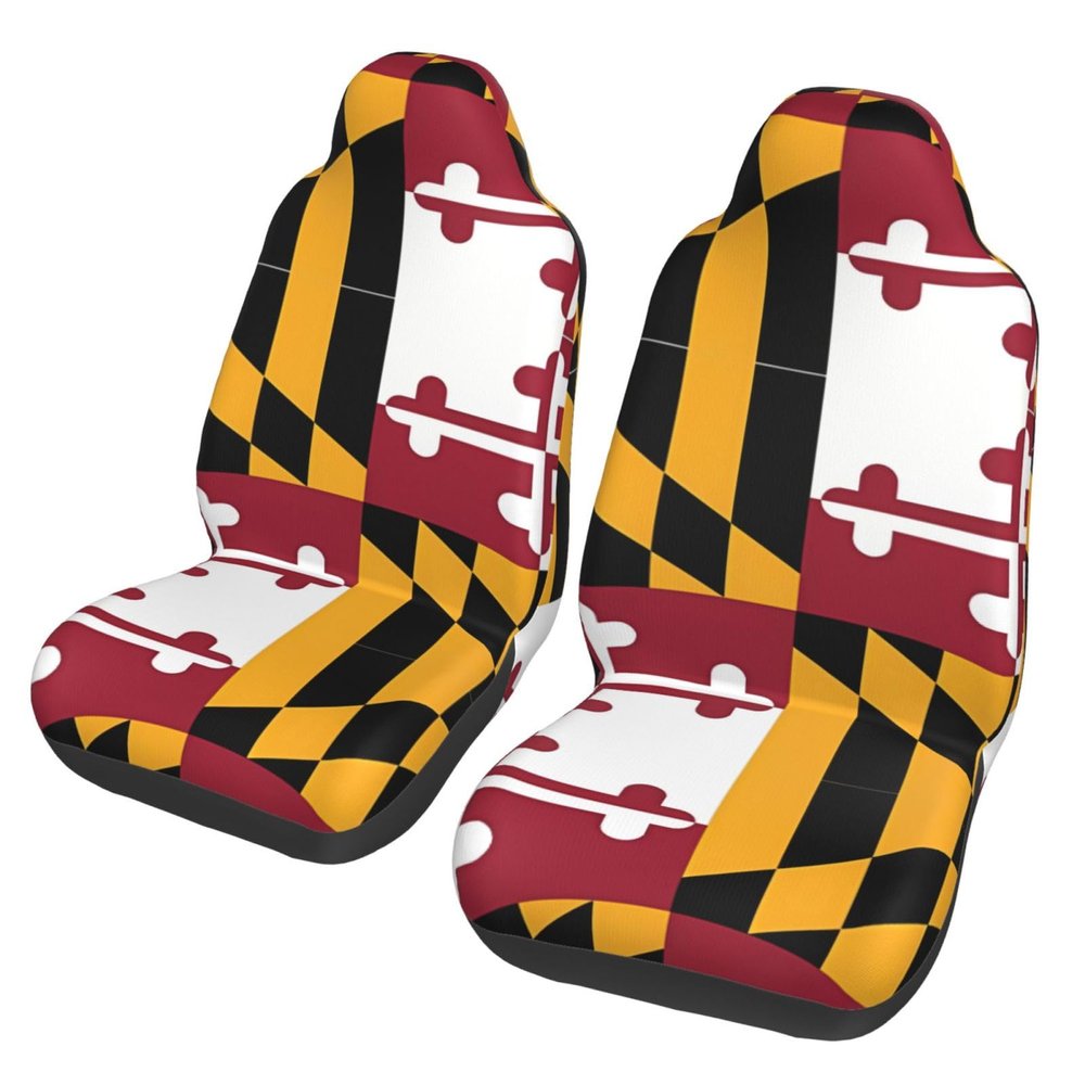 LPLSNWS Flag of Maryland Patterned, Durable Car Seat Covers, 2-Pack Suitable for Passenger Cars, Trucks, Commercial Vehicles, and Marine Seats