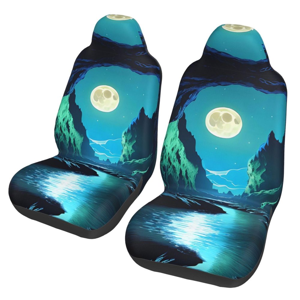 LPLSNWS Water Moon Cave Patterned, Durable Car Seat Covers, 2-Pack Suitable for Passenger Cars, Trucks, Commercial Vehicles, and Marine Seats
