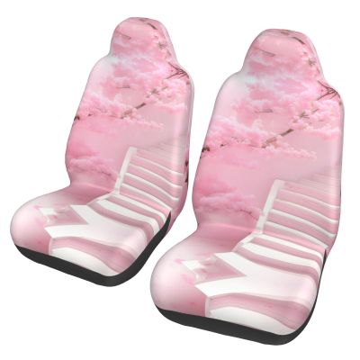 LPLSNWS Cherry Blossom White Staircase Patterned, Durable Car Seat Covers, 2-Pack Suitable for Passenger Cars, Trucks, Commercial Vehicles, and Marine Seats