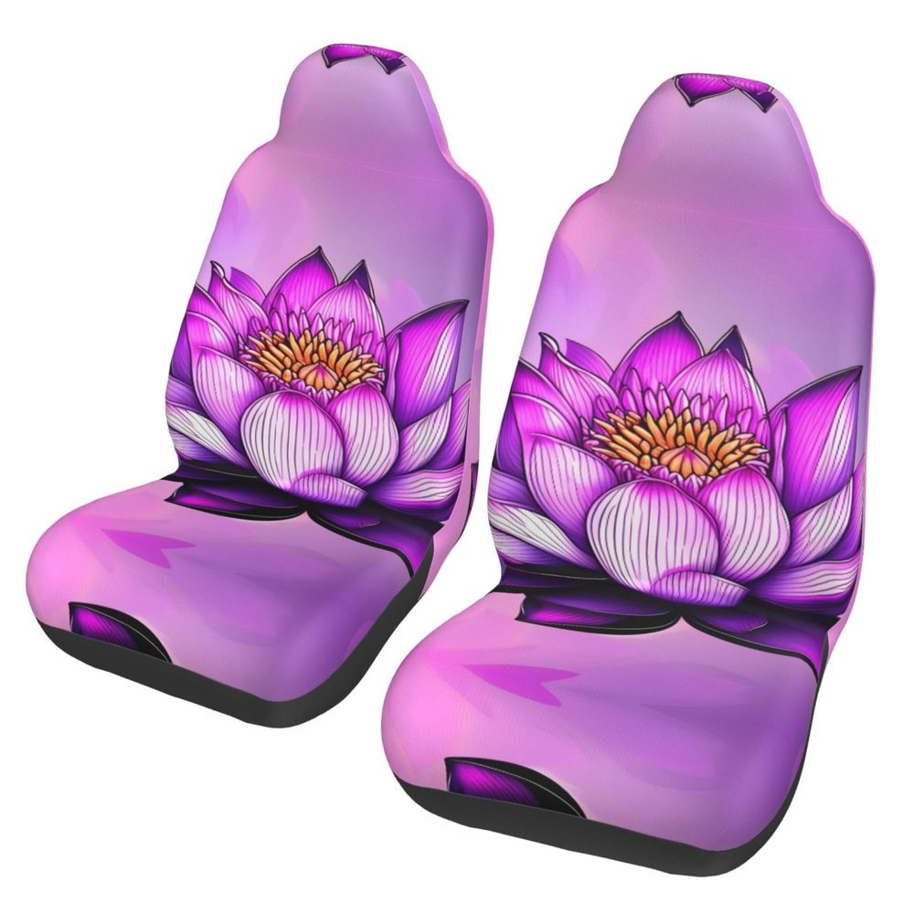 LPLSNWS Purple Lotus Patterned, Durable Car Seat Covers, 2-Pack Suitable for Passenger Cars, Trucks, Commercial Vehicles, and Marine Seats
