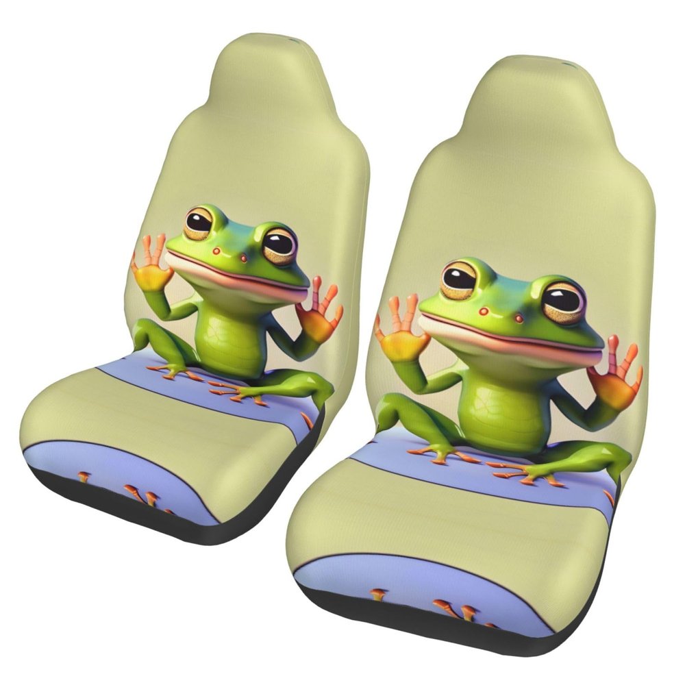LPLSNWS The Funny Frog Doing Yoga Patterned, Durable Car Seat Covers, 2-Pack Suitable for Passenger Cars, Trucks, Commercial Vehicles, and Marine Seats